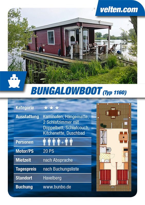 Bungalowboot Havelberg Typ1160